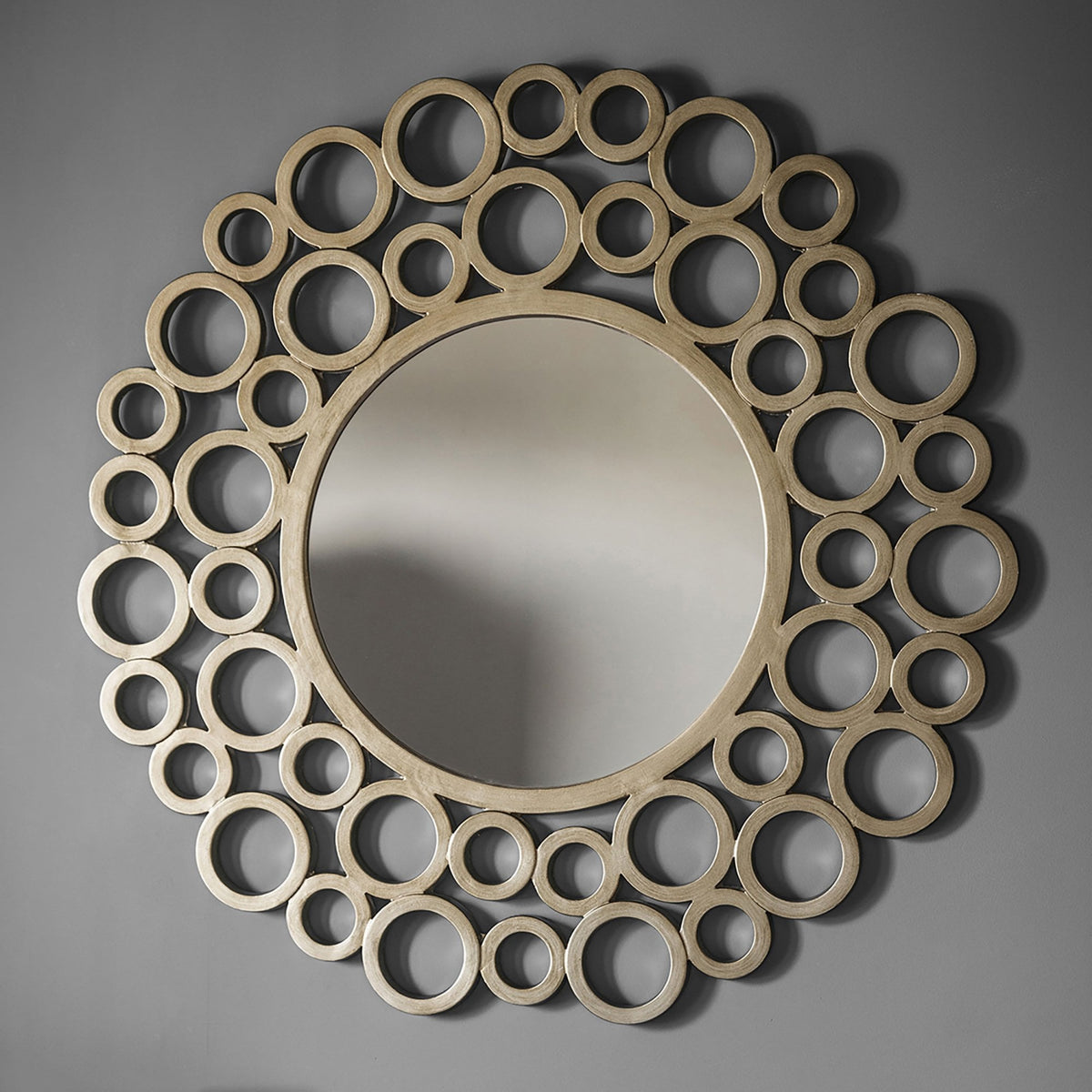 Theale Multi Ring Warm Gold Finished Framework Round Wall Mirror