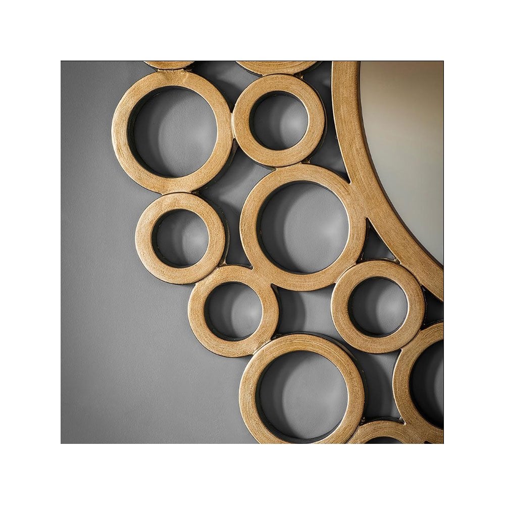 Theale Multi Ring Warm Gold Finished Framework Round Wall Mirror