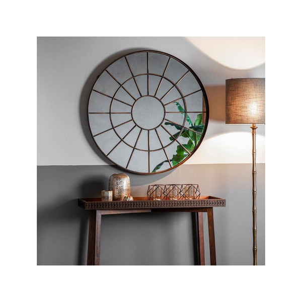 Yattendon Large Aged Bronze Finished Round Window Style Wall Mirror