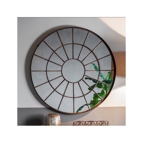 Yattendon Large Aged Bronze Finished Round Window Style Wall Mirror