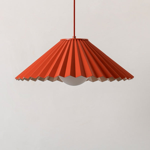 Pleated Large Pendant Light in Burnt Orange & Pale Pink