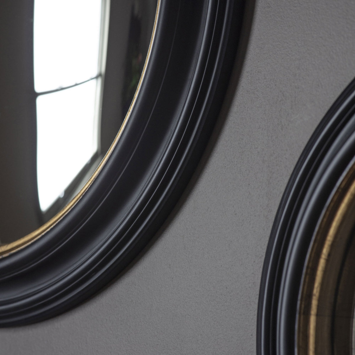 Wraysbury Matt Black with Aged Gold Inlay Large Round Convex Wall Mirror