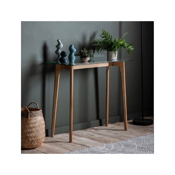 Stanford Natural Oak and Clear Glass Top Console Table