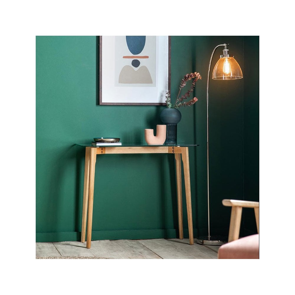 Stanford Natural Oak and Clear Glass Top Console Table