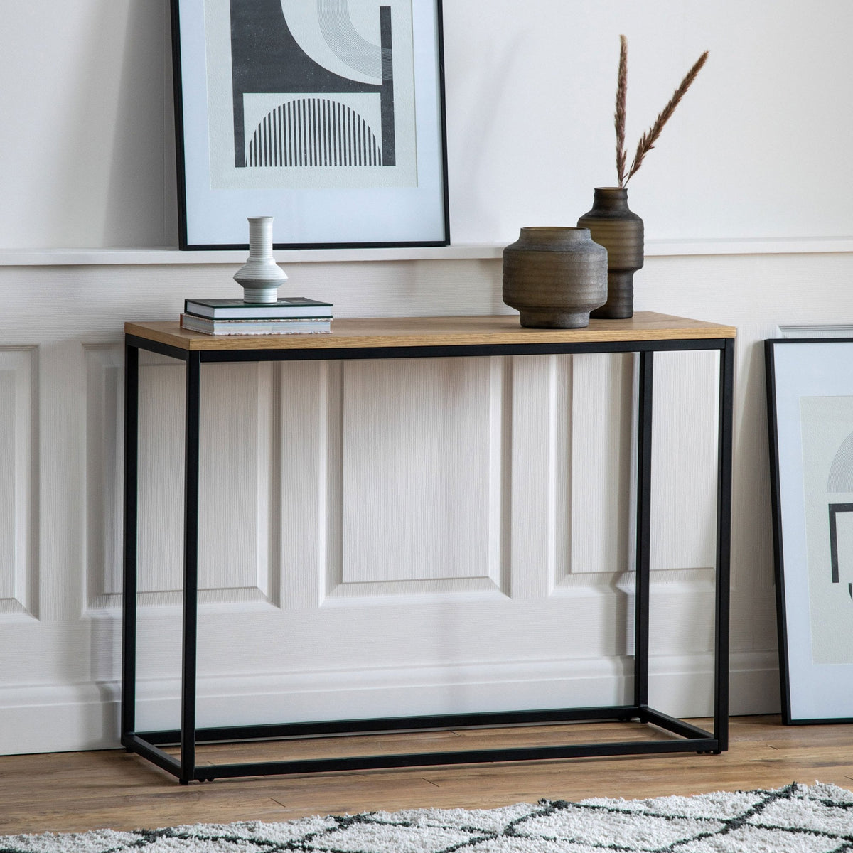 Shefford Natural Oak Vaneer and Matt Black Console Table