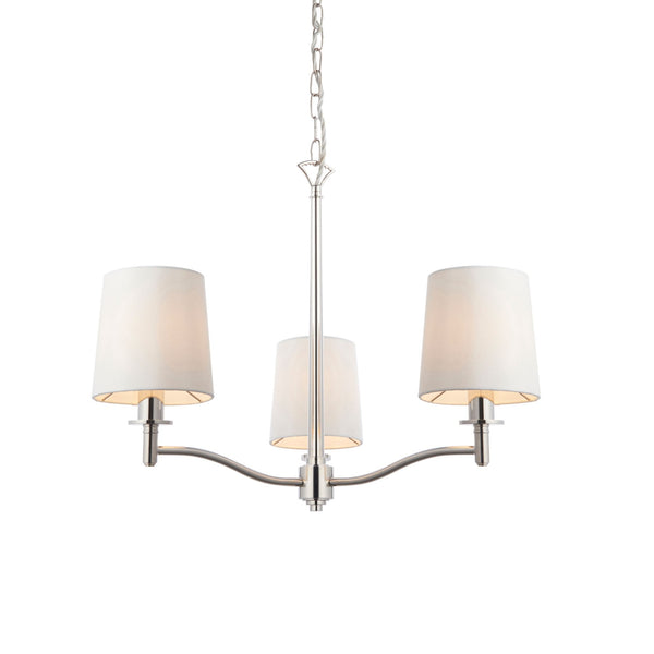 Ortona 3 Arm Pendant in Bright Nickel With White Shades
