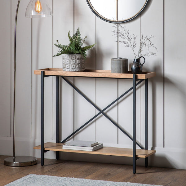 Datchet Matt Black and Natural Oak Vaneer Console Table