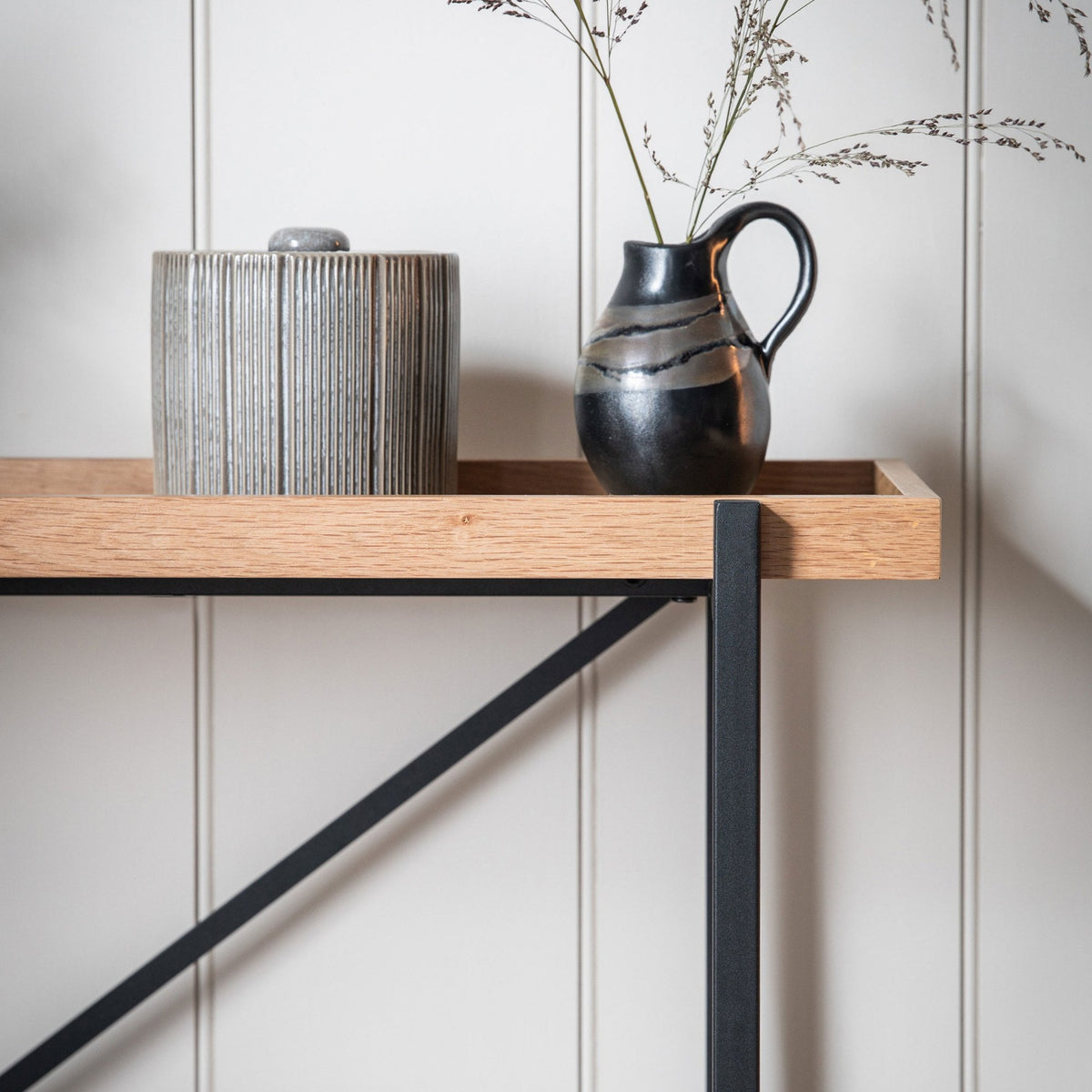 Datchet Matt Black and Natural Oak Vaneer Console Table