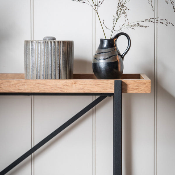 Datchet Matt Black and Natural Oak Vaneer Console Table