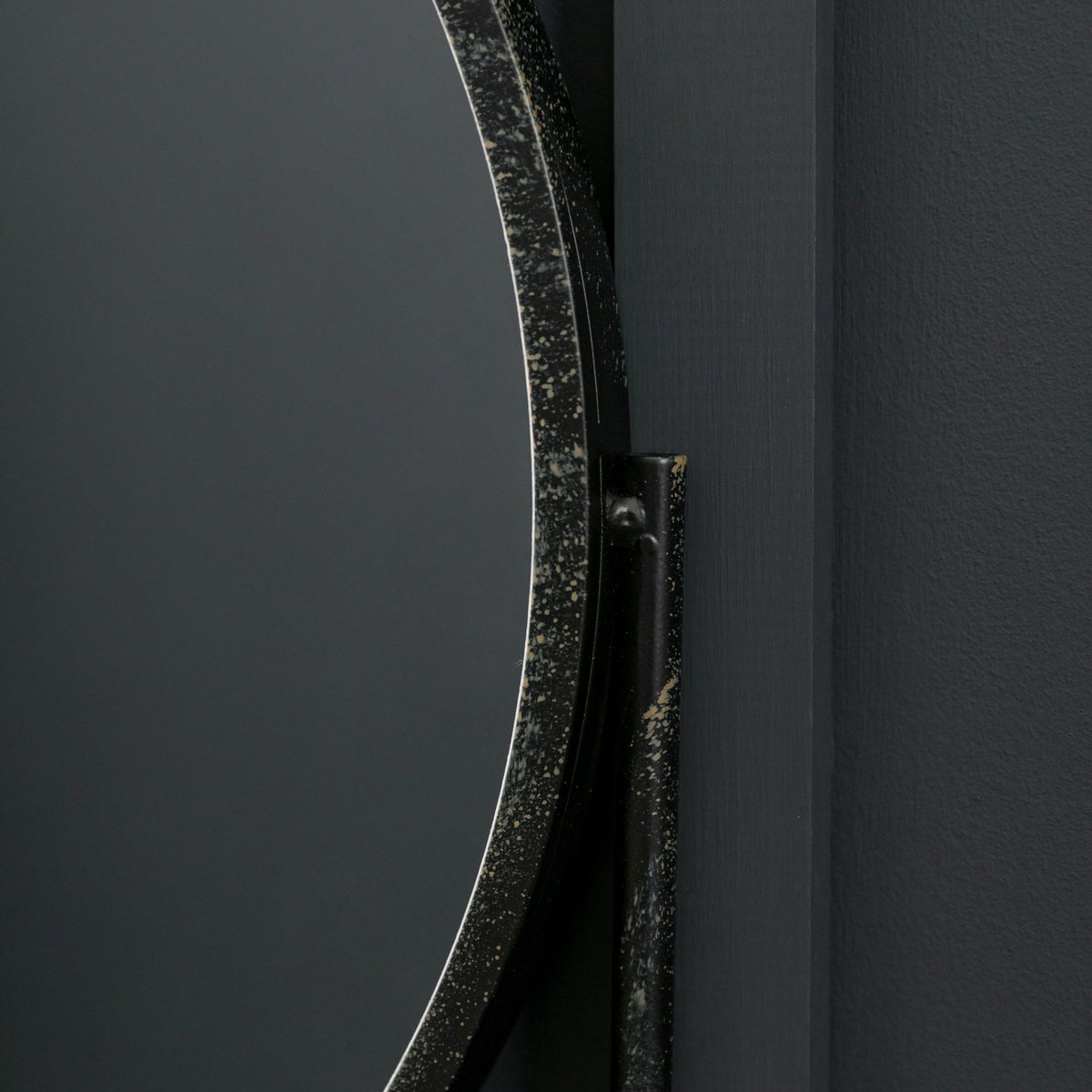 Oare Aged Black Round Wall Mirror with Two Shelves