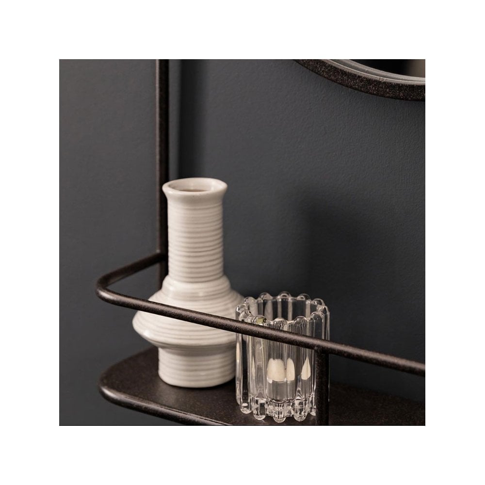 Oare Charcoal Black Round Wall Mirror with Shelf