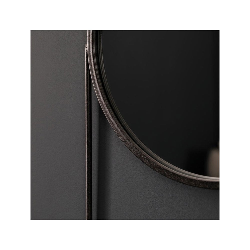 Oare Charcoal Black Round Wall Mirror with Shelf