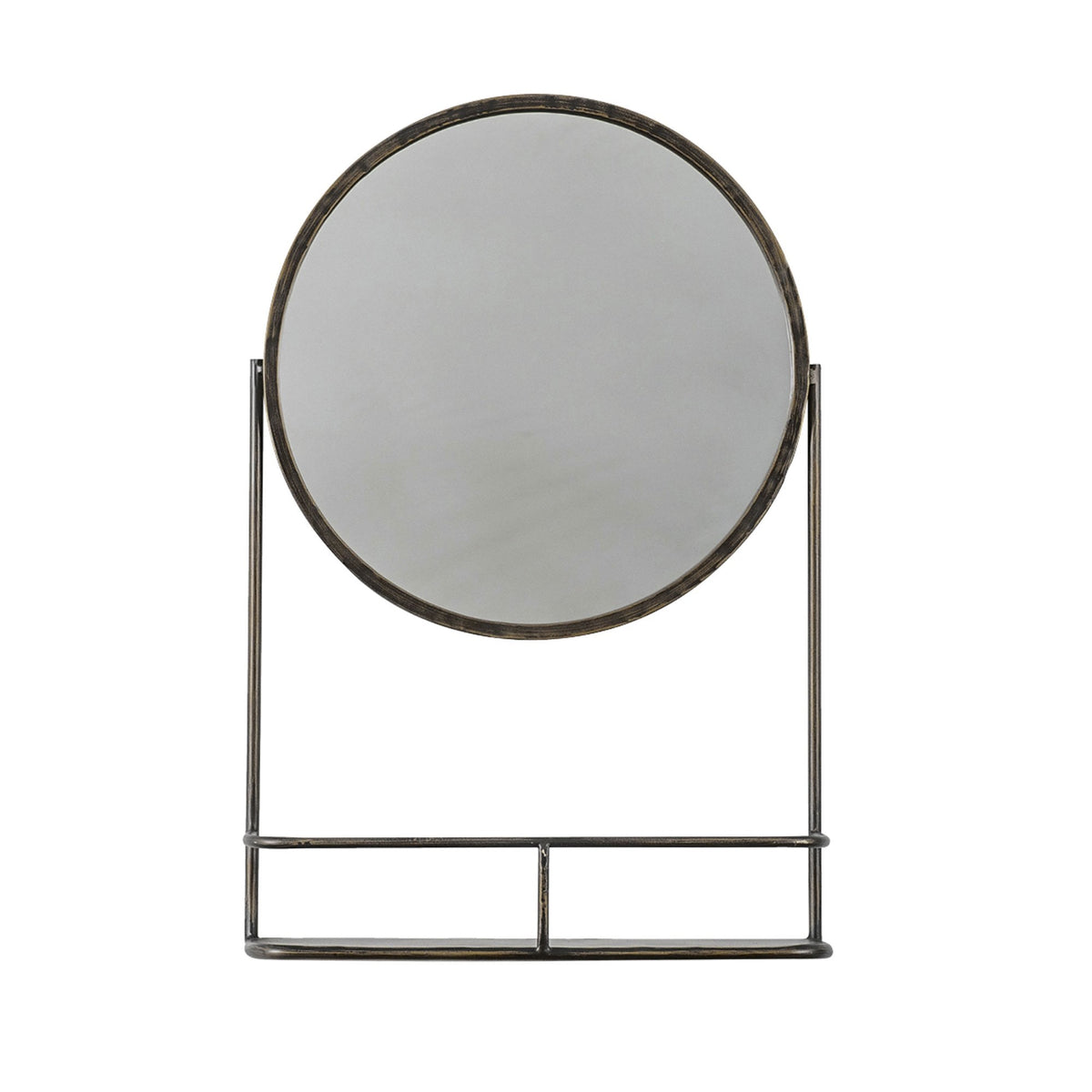 Oare Charcoal Black Round Wall Mirror with Shelf
