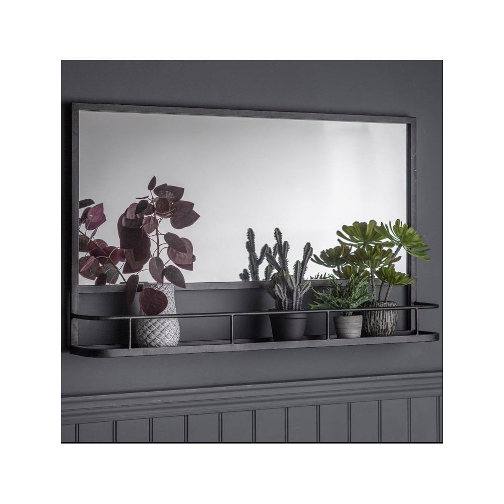 Sunninghill Charcoal Black Rectangular Landscape Wall Mirror with Shelf