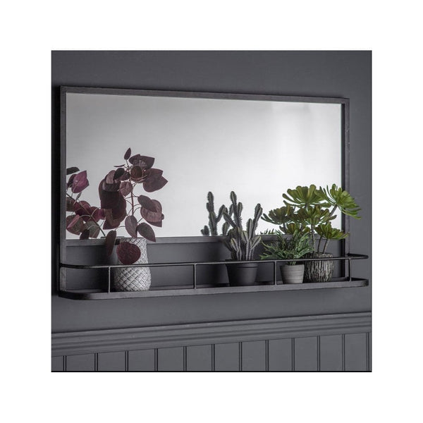 Sunninghill Charcoal Black Rectangular Landscape Wall Mirror with Shelf