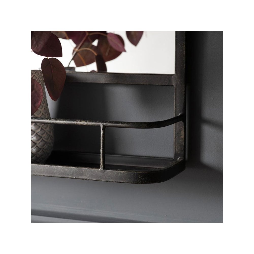 Sunninghill Charcoal Black Rectangular Landscape Wall Mirror with Shelf