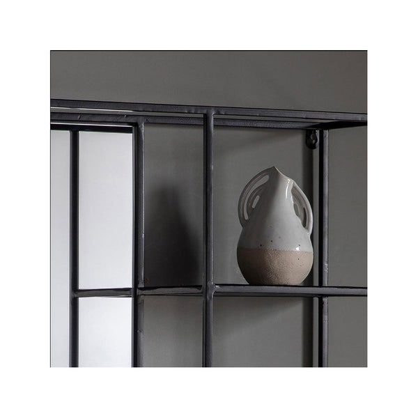 Sunninghill Matt Black Rectangular Portrait Wall Mirror with Three Shelves