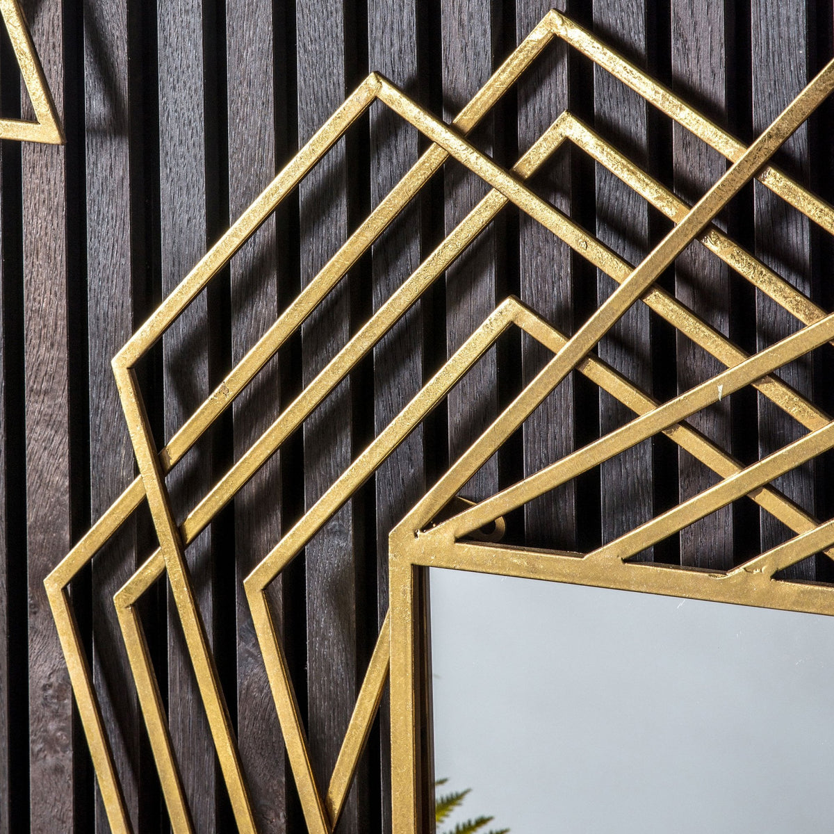 Bisham Aged Gold Finished Geometric Metal Frame Rectangle Wall Mirror