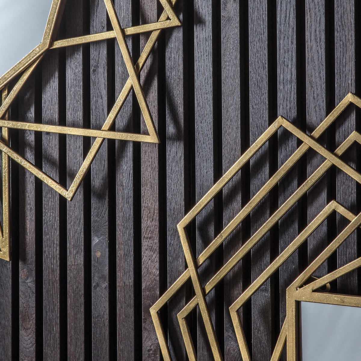 Bisham Aged Gold Finished Geometric Metal Frame Rectangle Wall Mirror