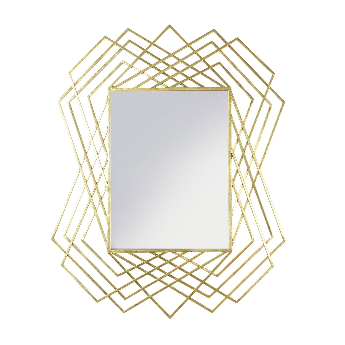Bisham Aged Gold Finished Geometric Metal Frame Rectangle Wall Mirror