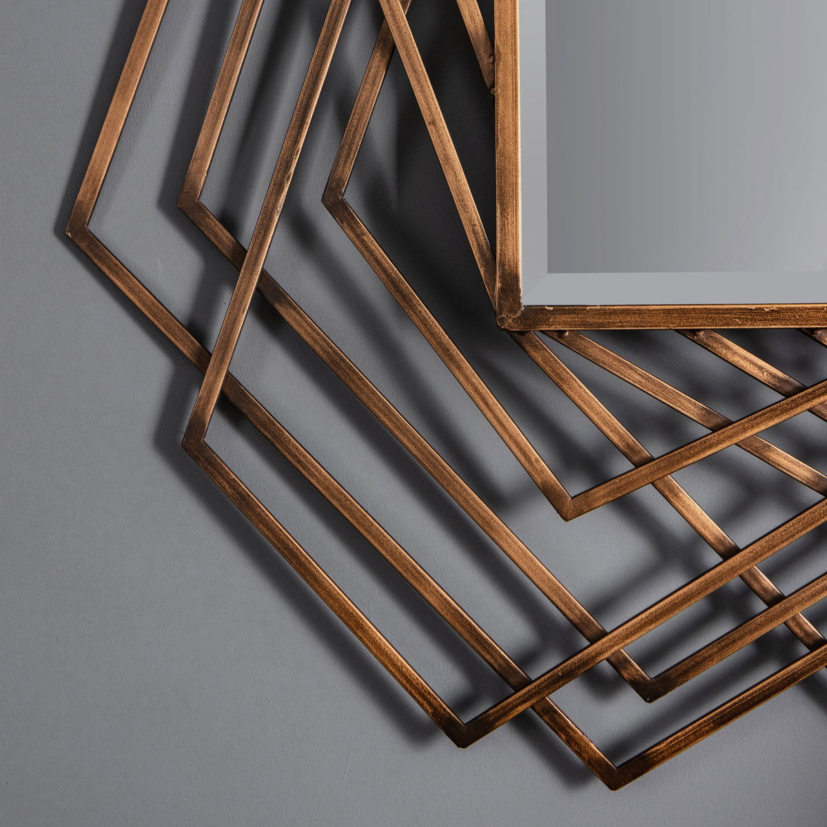 Bisham Burnished Copper Finished Geometric Metal Frame Rectangle Wall Mirror
