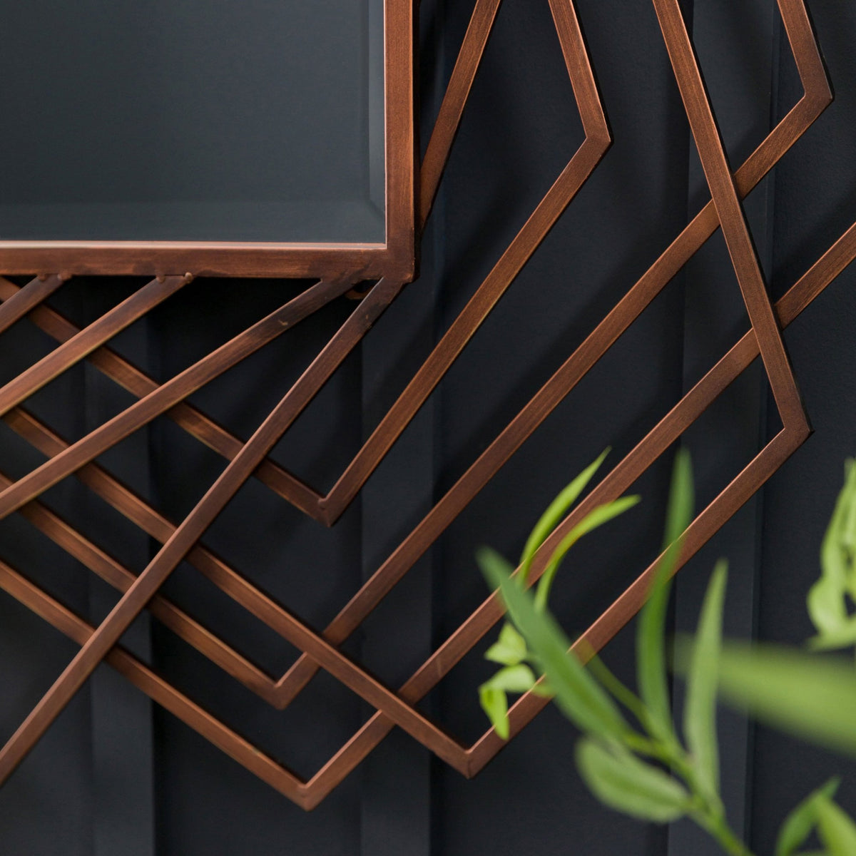 Bisham Burnished Copper Finished Geometric Metal Frame Rectangle Wall Mirror