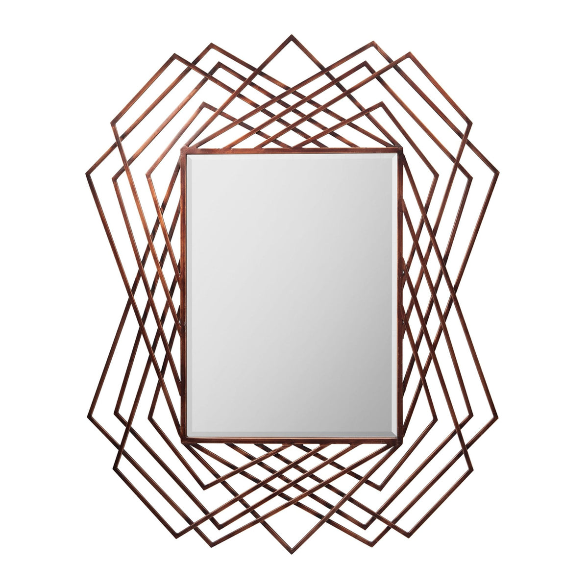 Bisham Burnished Copper Finished Geometric Metal Frame Rectangle Wall Mirror