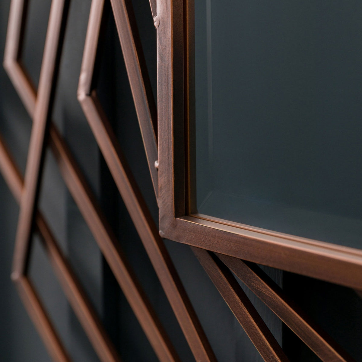 Bisham Burnished Copper Finished Geometric Metal Frame Rectangle Wall Mirror