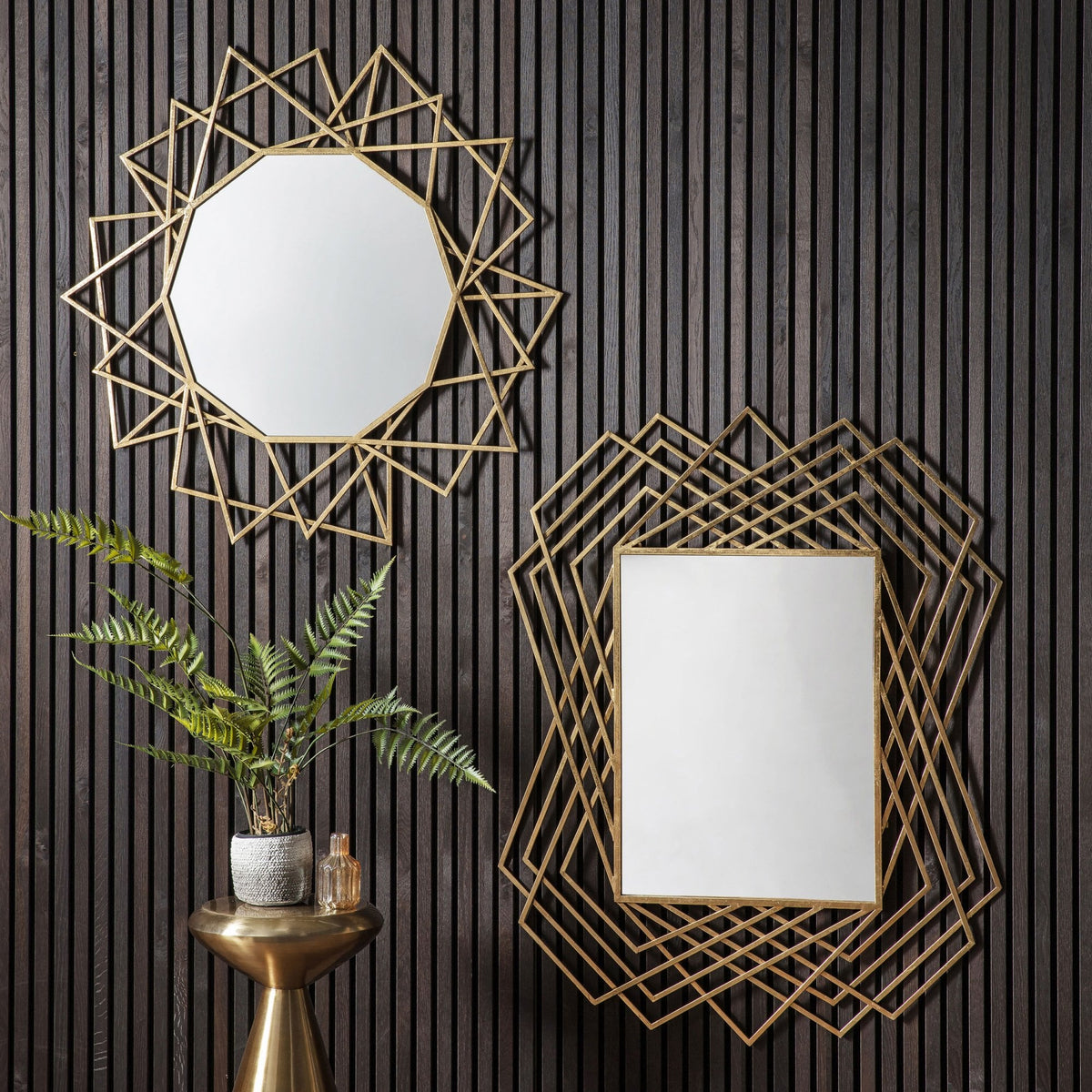 Bisham Aged Gold Finished Geometric Metal Frame Round Wall Mirror