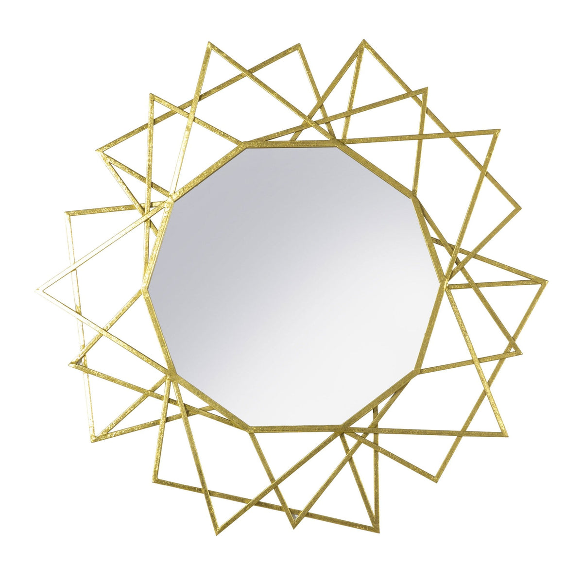 Bisham Aged Gold Finished Geometric Metal Frame Round Wall Mirror