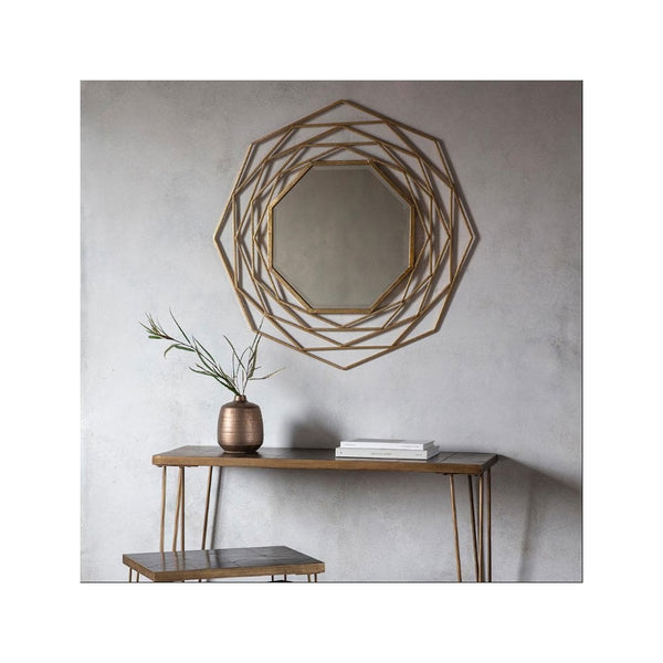 Bisham Satin Gold Finished Geometric Metal Frame Octagon Wall Mirror