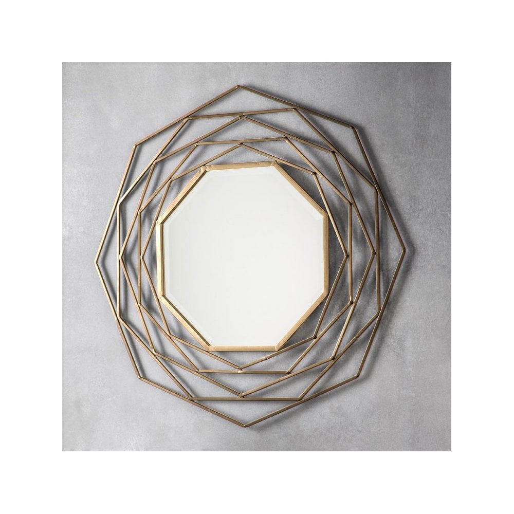 Bisham Satin Gold Finished Geometric Metal Frame Octagon Wall Mirror