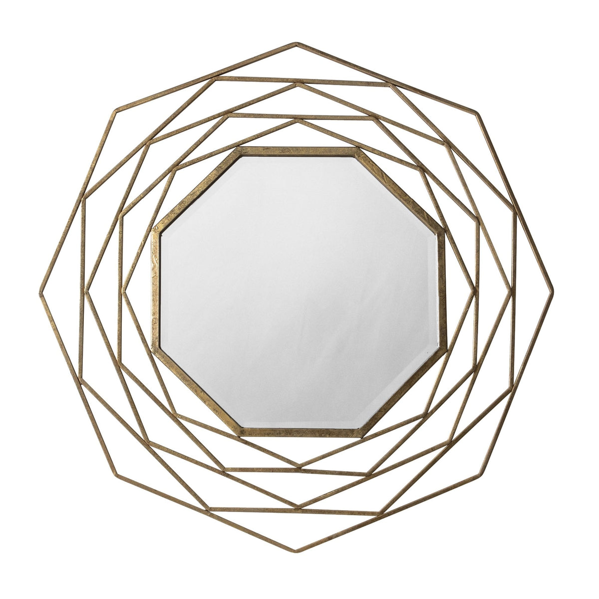 Bisham Satin Gold Finished Geometric Metal Frame Octagon Wall Mirror