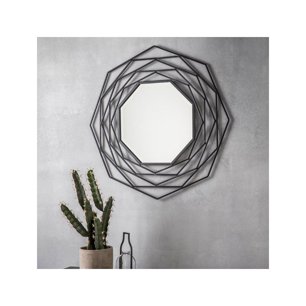 Bisham Matt Black Finished Geometric Metal Frame Octagon Wall Mirror