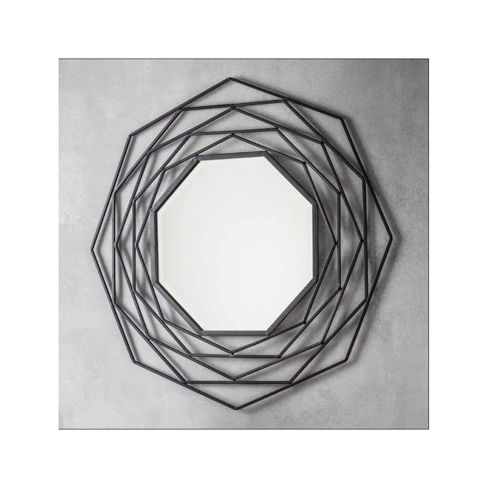 Bisham Matt Black Finished Geometric Metal Frame Octagon Wall Mirror
