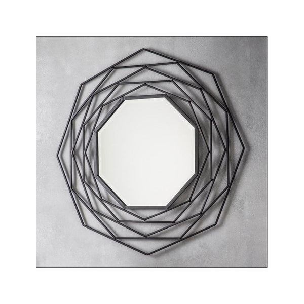Bisham Matt Black Finished Geometric Metal Frame Octagon Wall Mirror