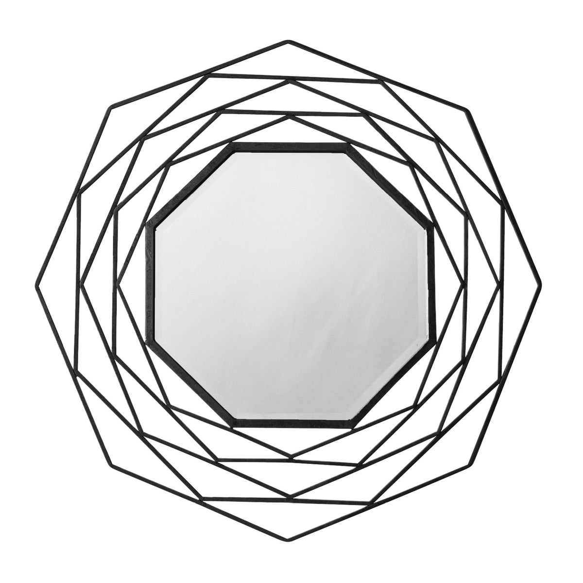 Bisham Matt Black Finished Geometric Metal Frame Octagon Wall Mirror