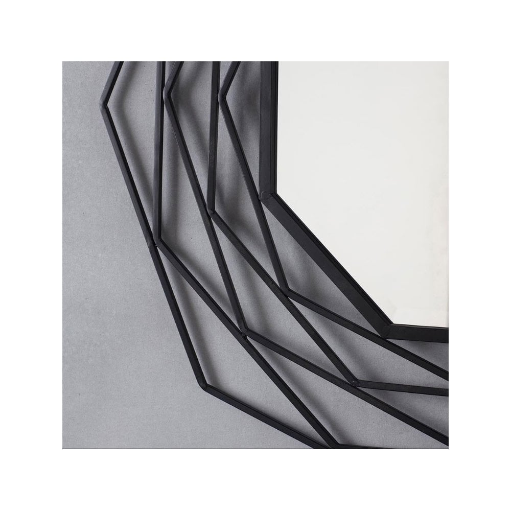 Bisham Matt Black Finished Geometric Metal Frame Octagon Wall Mirror
