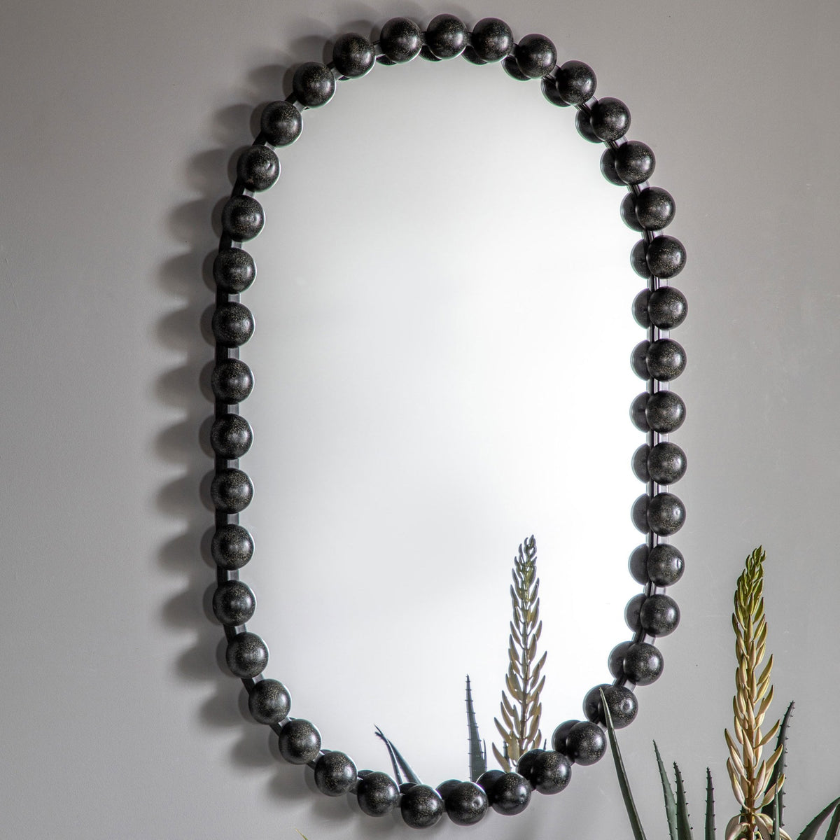Chieveley Aged Black Finish Large Beading Design Metal Frame Ellipse Wall Mirror