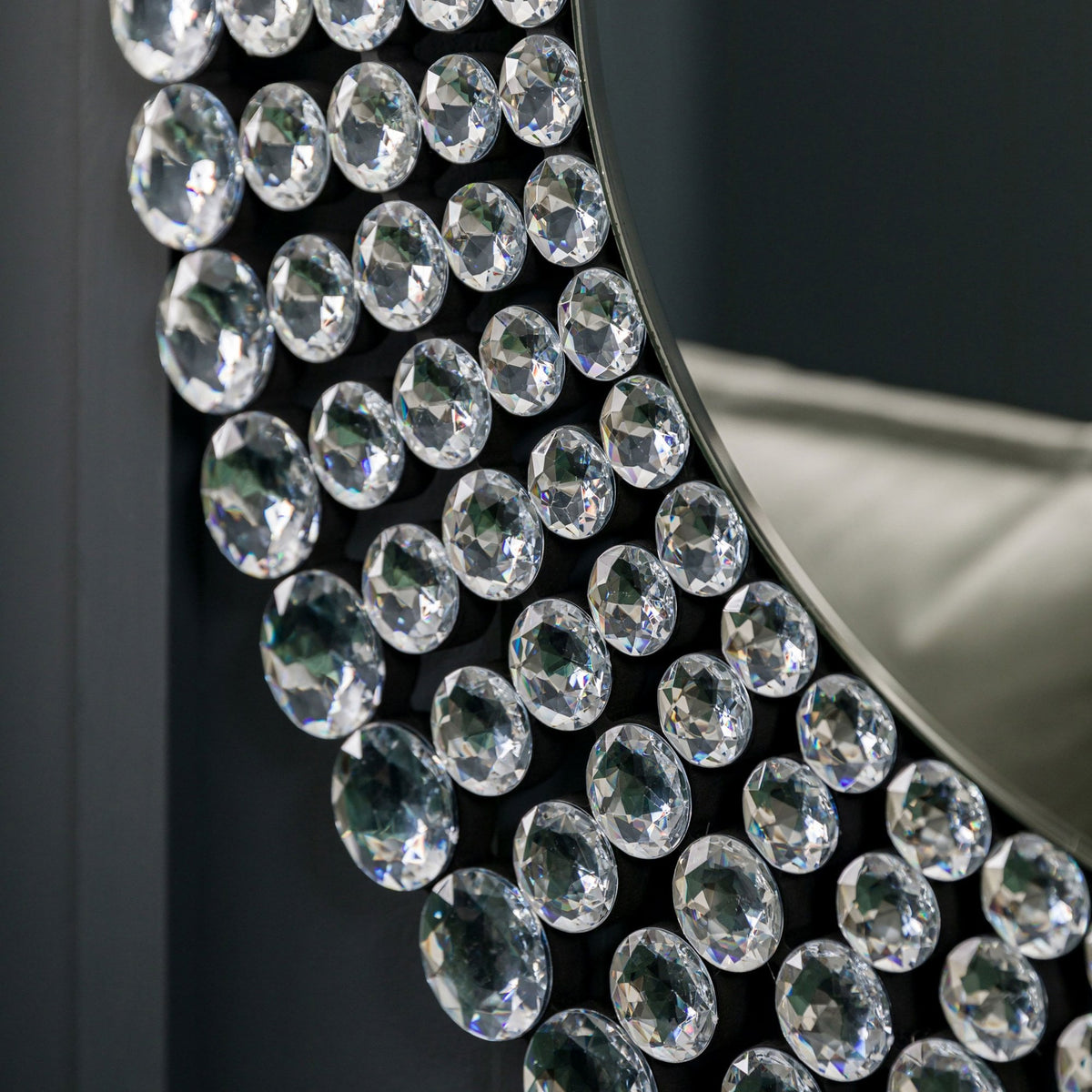 Riseley Ellipse Wall Mirror with Clear Facetted Jewels Mounted on Matt Black Frame