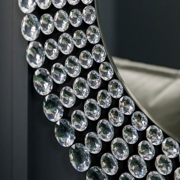 Riseley Ellipse Wall Mirror with Clear Facetted Jewels Mounted on Matt Black Frame