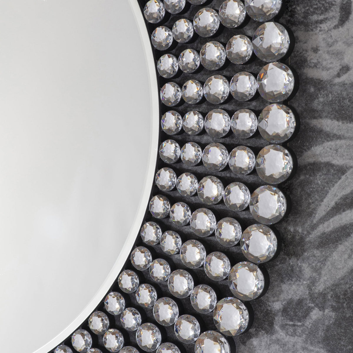 Riseley Round Wall Mirror with Clear Facetted Jewels Mounted on Matt Black Frame
