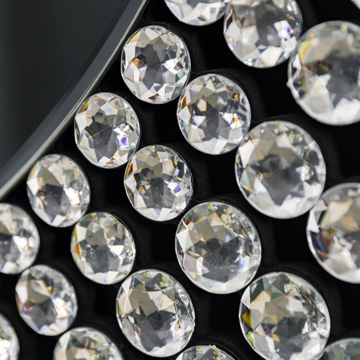 Riseley Round Wall Mirror with Clear Facetted Jewels Mounted on Matt Black Frame