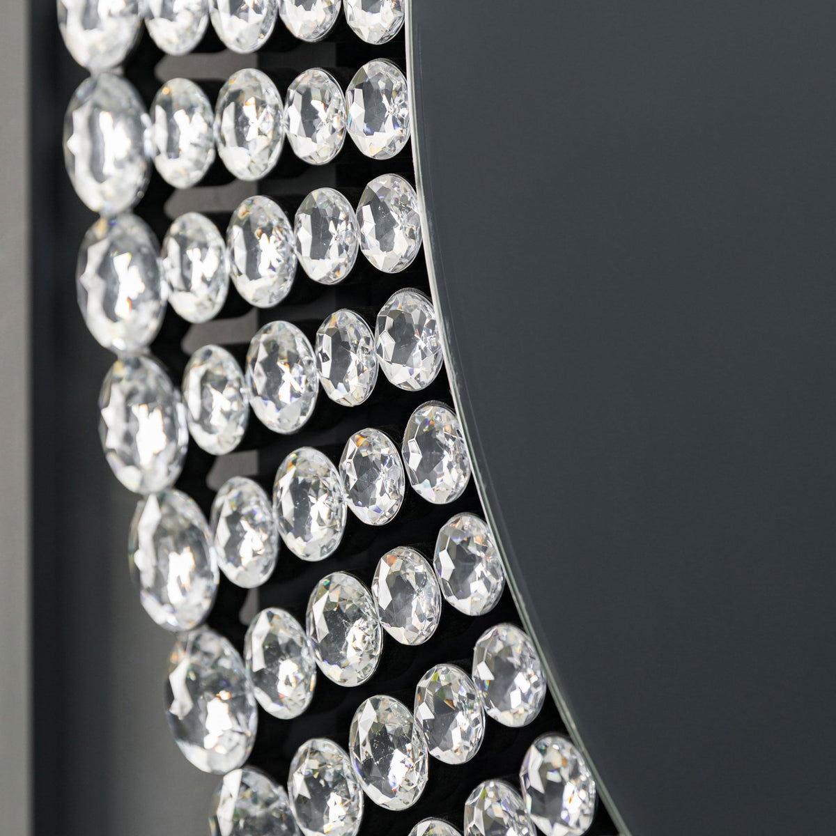 Riseley Round Wall Mirror with Clear Facetted Jewels Mounted on Matt Black Frame