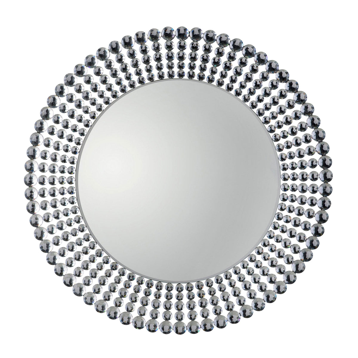 Riseley Round Wall Mirror with Clear Facetted Jewels Mounted on Matt Black Frame