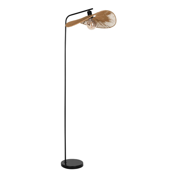 Siruela Floor Lamp In Matt Black With Natural Shade