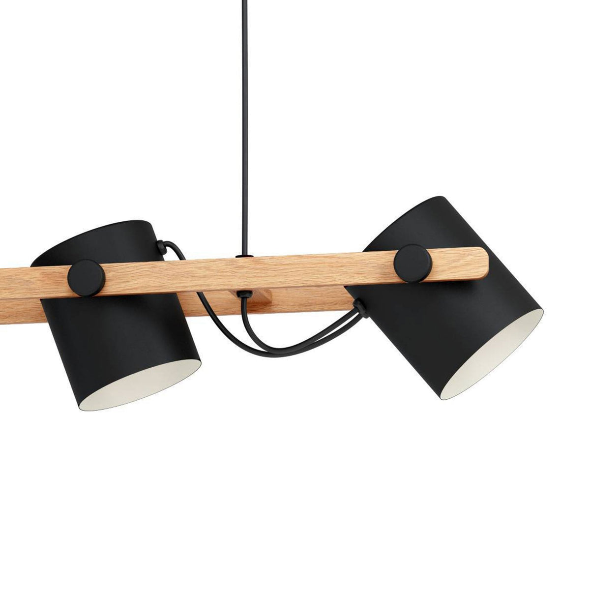 Hornwood Four Lamp Linear Pendant in Pinewood & Black Adjustable Shades