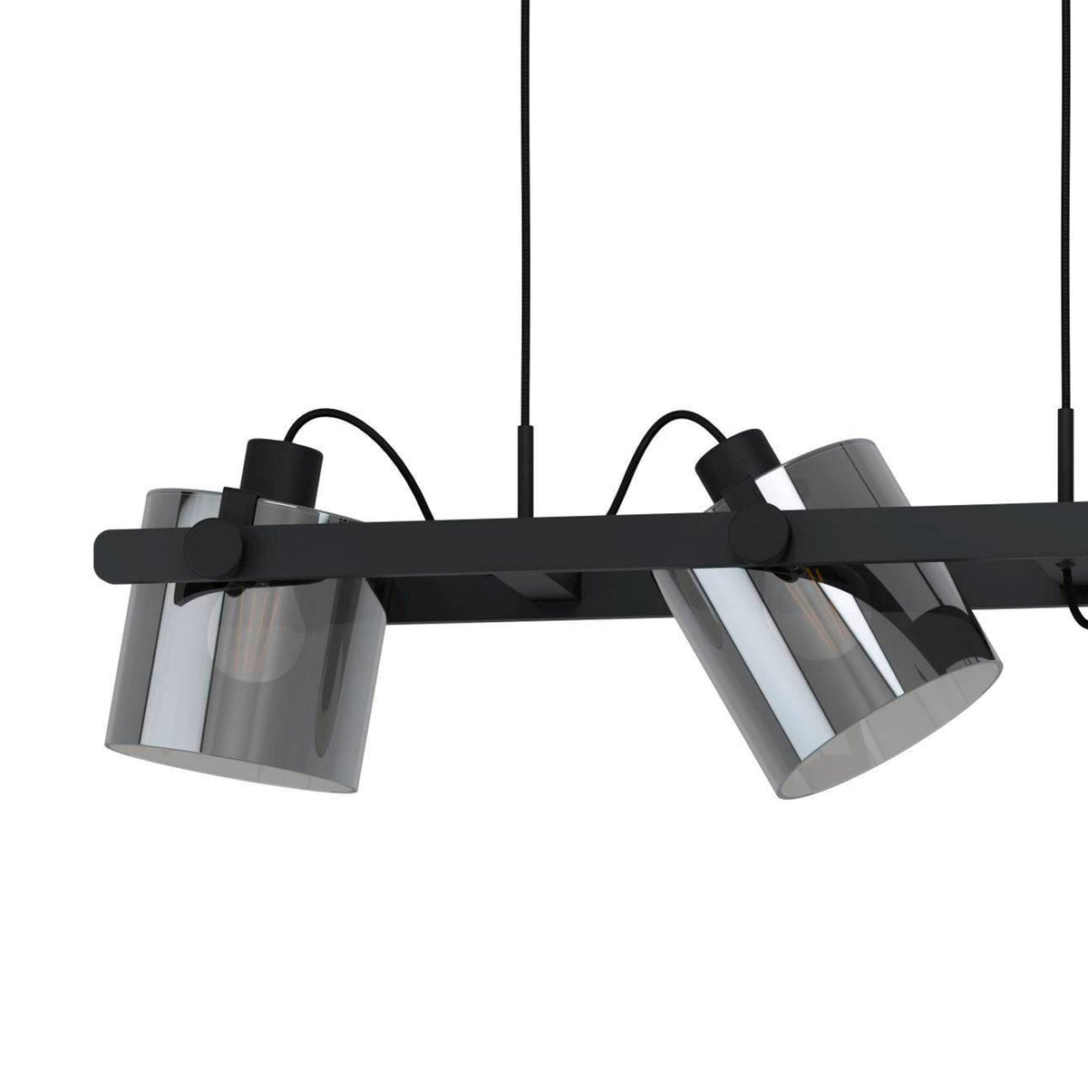 Hornwood 2 Three Lamp Linear Pendant in Black with Vaporized Glass Shades