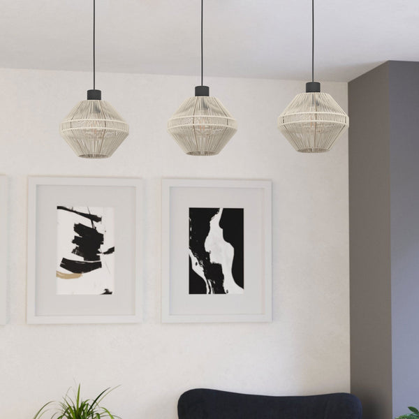 Midsummer Linear Pendant In Black With Cream Fabric Shades