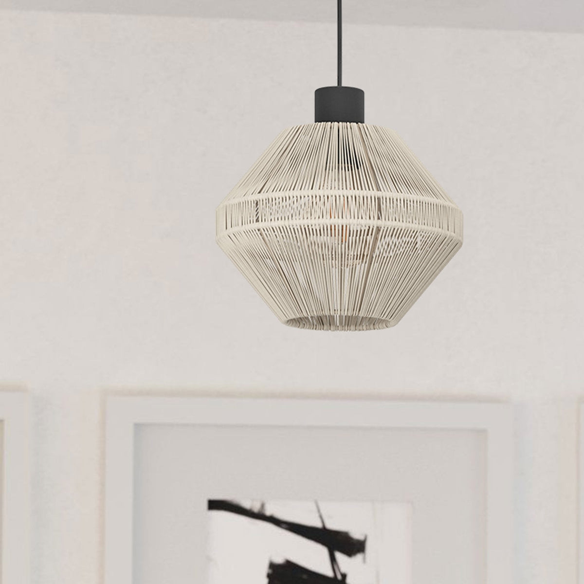 Midsummer Linear Pendant In Black With Cream Fabric Shades